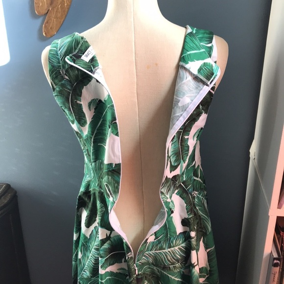 Grace Karin green & white tropical print sleeveless 60’s style circular dress - Picture 7 of 13